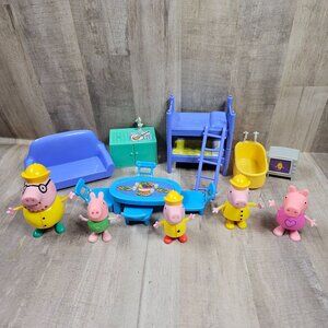 Peppa Pig Figures Family Doll Furniture Rainy Day Bed TV Tub Table Chairs Lot